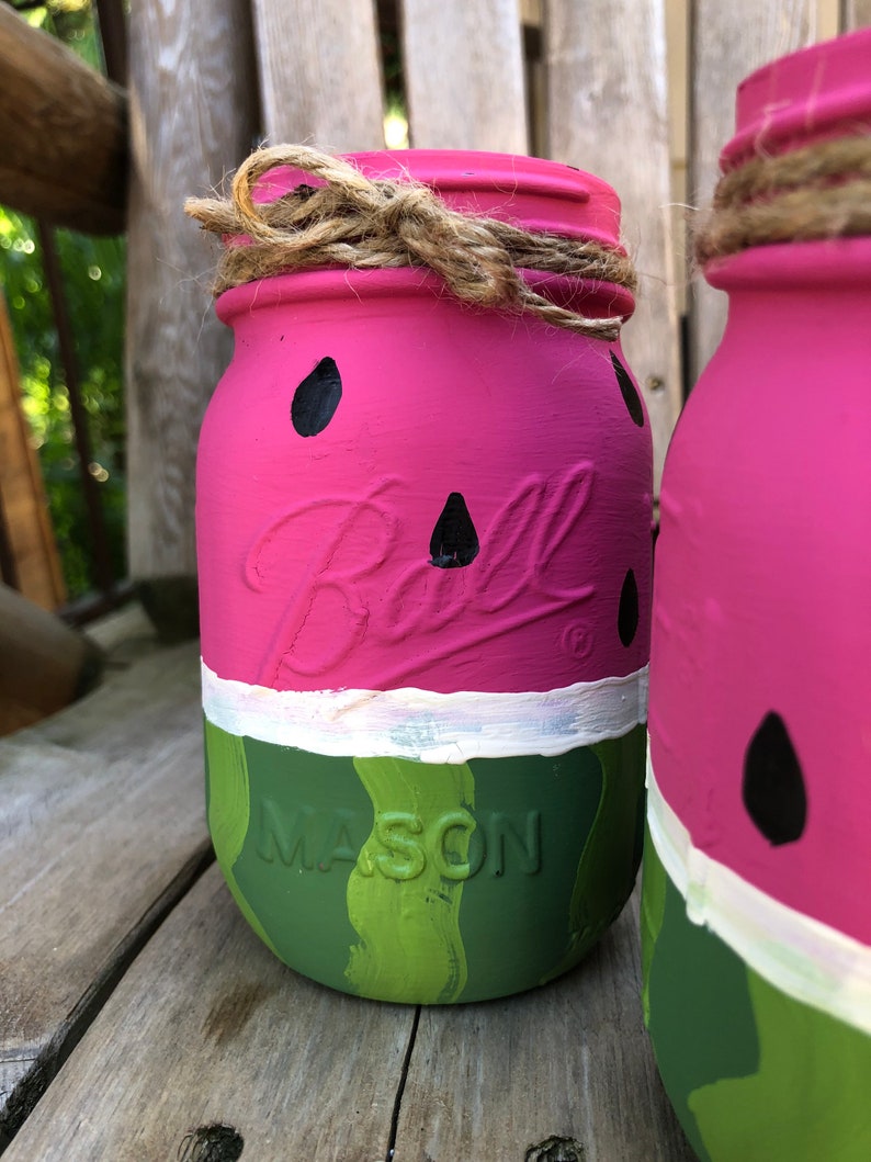 Watermelon Mason Jars / Watermelon Mason Jar Centerpiece / Etsy