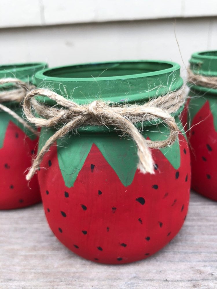 Strawberry Mason Jars / Strawberry Decor / Strawberry Candle Etsy