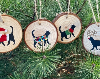 Cat Christmas Ornaments / Cat Ornaments / Wood Ornaments