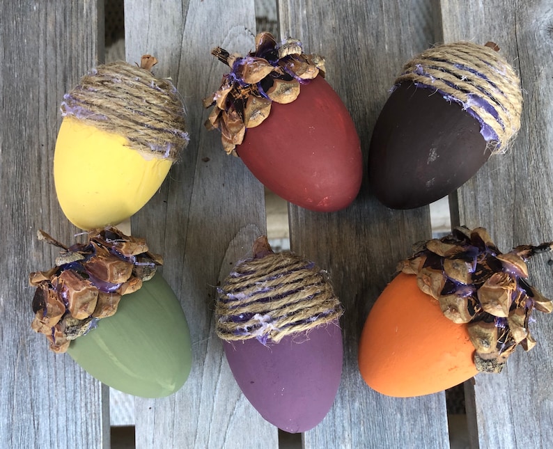 Painted Wooden Acorns / Fall Decor / Fall Bowl Filler Etsy