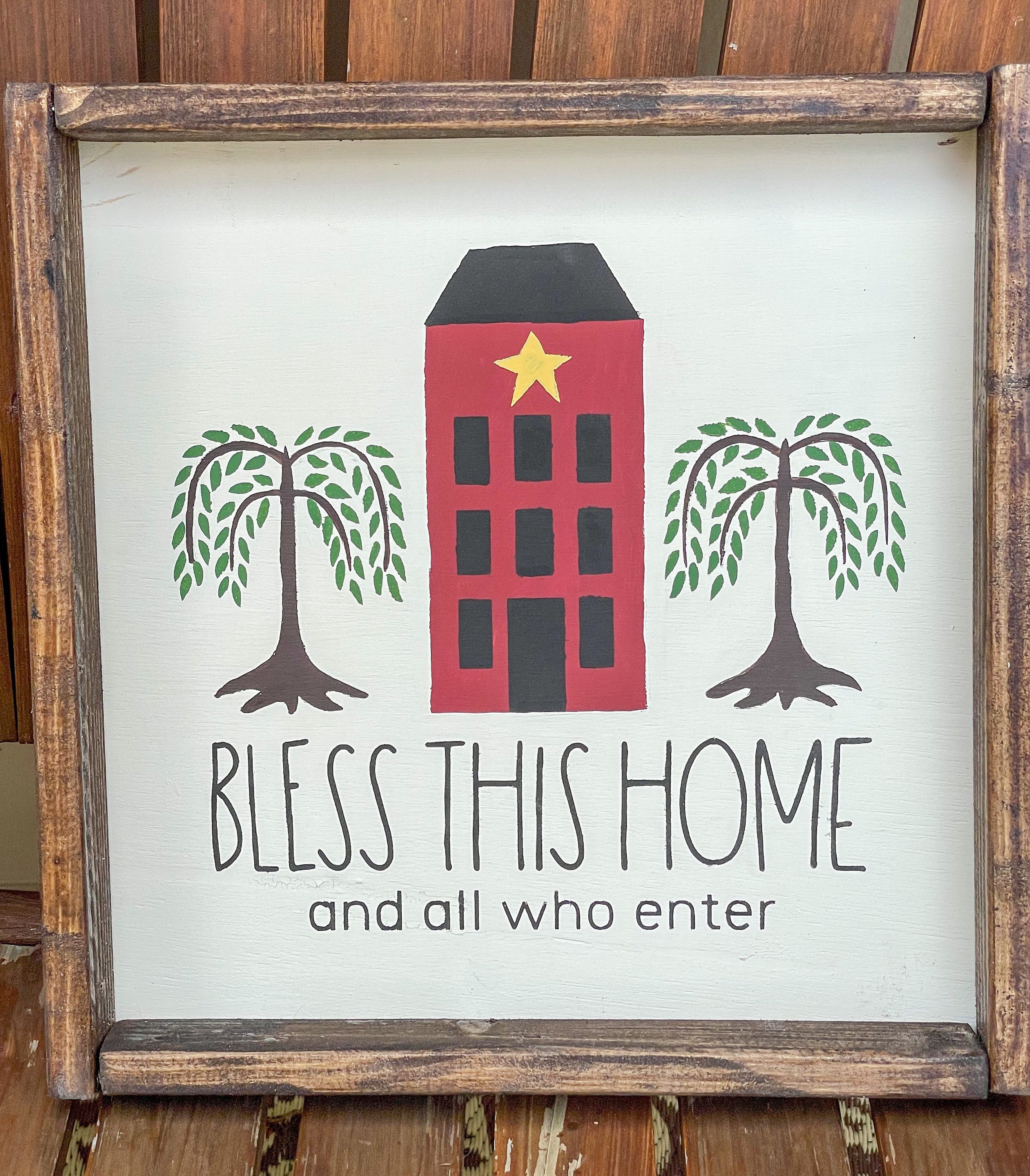 Joanie Stencil Homespun Blessings Willow Tree Saltbox House Family Prim Signs 