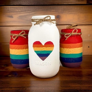 Rainbow Mason Jars / Mason Jar Centerpiece / LGBTQ+ Pride Decor / Rainbow Decor / Painted Mason Jars