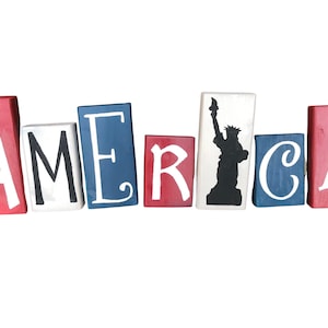 AMERICA Wood Blocks / American Decor / Americana Home Decor / 4th of July Decor