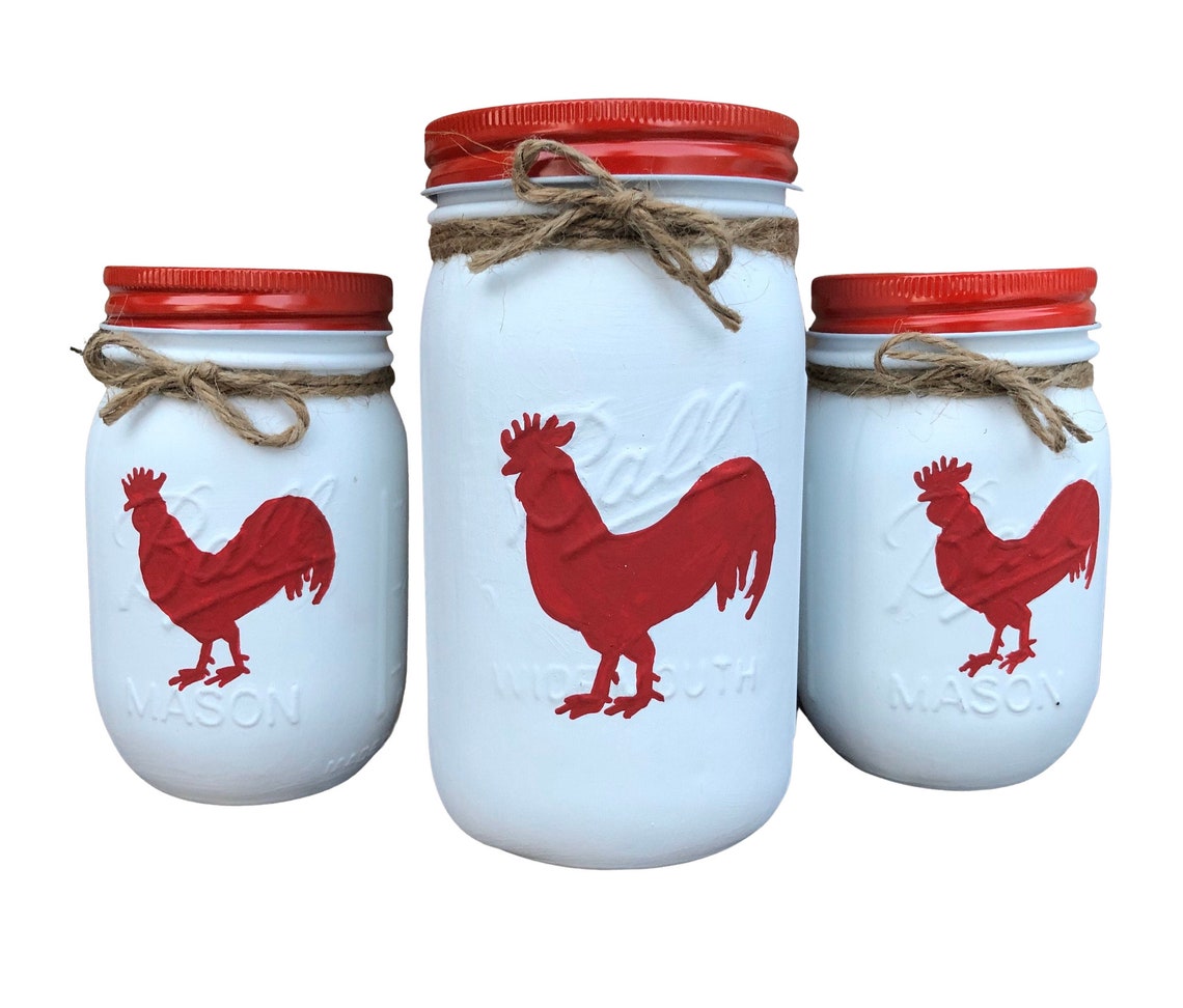 Rooster Kitchen Mason Jars / Rooster Kitchen Decor / Farmhouse Etsy