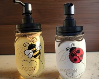 Bee or Ladybug Mason Jar Hand Soap Dispenser