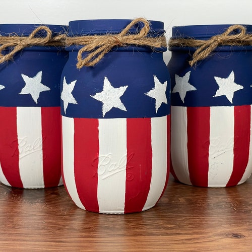 4th of july painted mason jars
