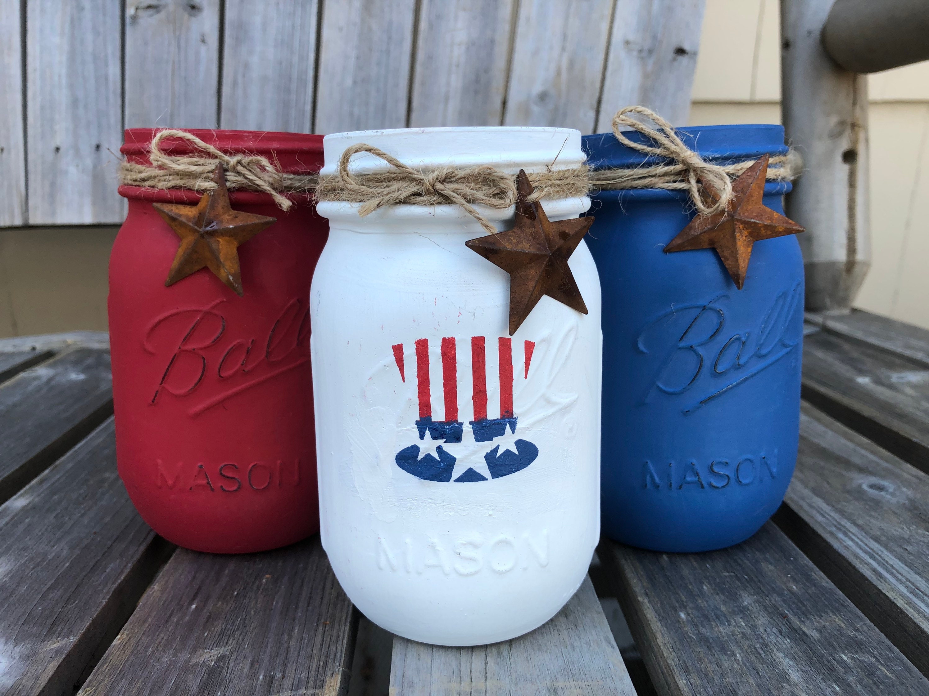 Red, White &amp; Blue Mason Jars / 4th of July Decor