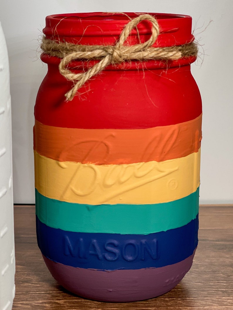 Rainbow Mason Jars / Mason Jar Centerpiece / LGBTQ Pride Decor / Rainbow Decor / Painted Mason Jars image 4