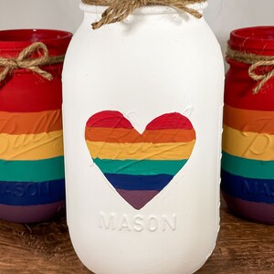 Rainbow Mason Jars / Mason Jar Centerpiece / LGBTQ Pride Decor / Rainbow Decor / Painted Mason Jars image 5