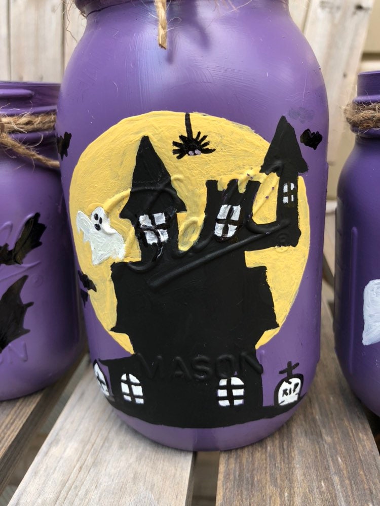 Halloween Mason Jars / Haunted House Mason Jars / Halloween Decor