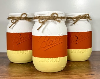 Candy Corn Mason Jars Halloween Mason Jars Painted and | Etsy