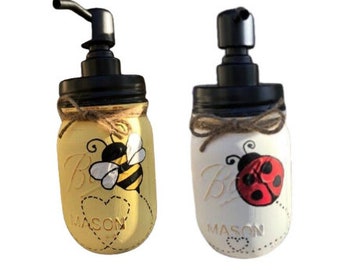Bee or Ladybug Mason Jar Hand Soap Dispenser