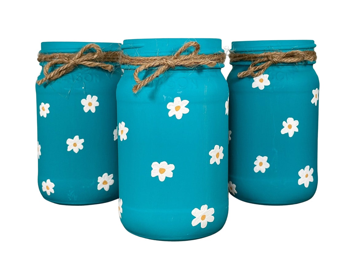 Daisy Mason Jars / Mason Jar Centerpieces / Mason Jar Decor / Etsy