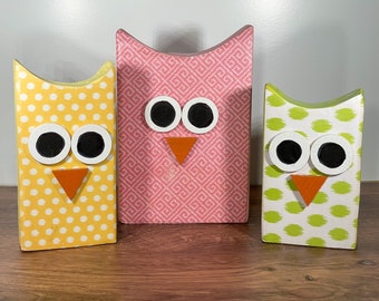 Owl Wood Blocks / Owl Decor / Owl Baby Shower Gift / Baby Nursery Decor