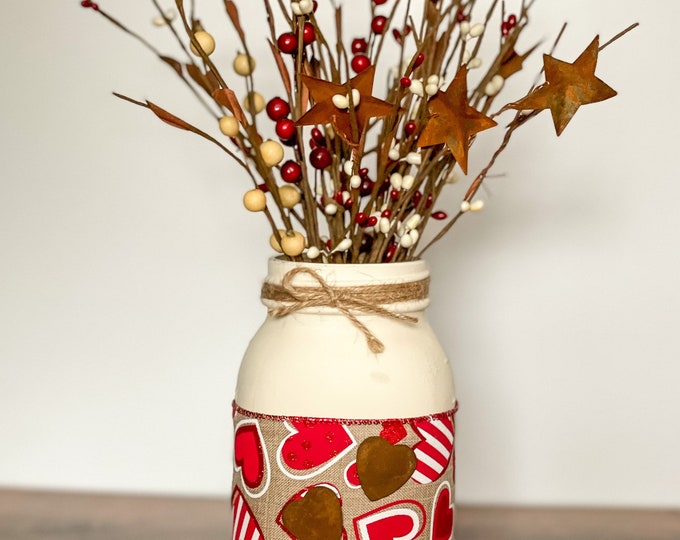 Featured listing image: Valentine's Primitive Mason Jar