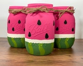 Watermelon Mason Jars Watermelon Centerpiece Watermelon Birthday Painted Mason Jars