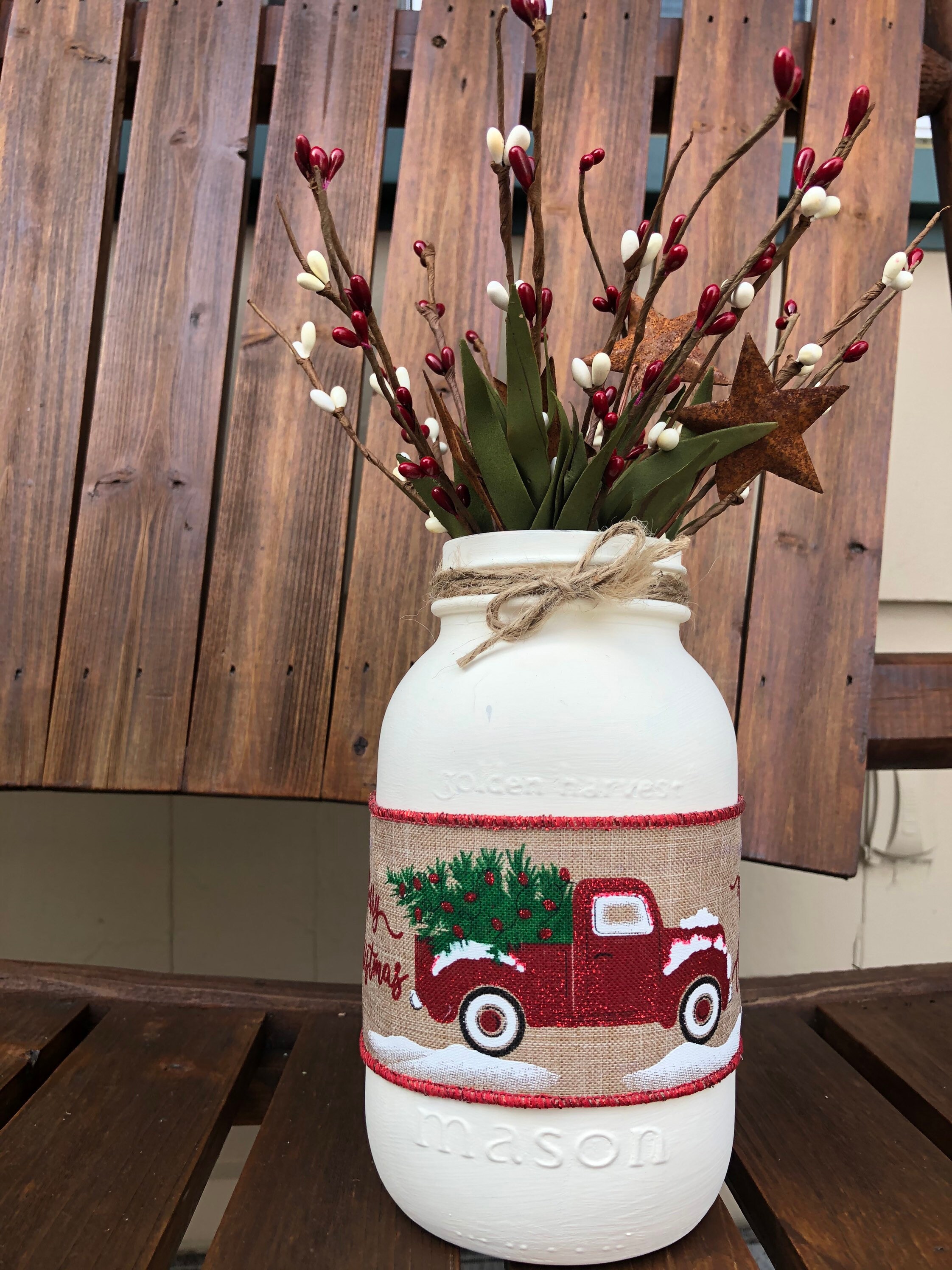Christmas Vintage Truck & Christmas Tree Mason Jar