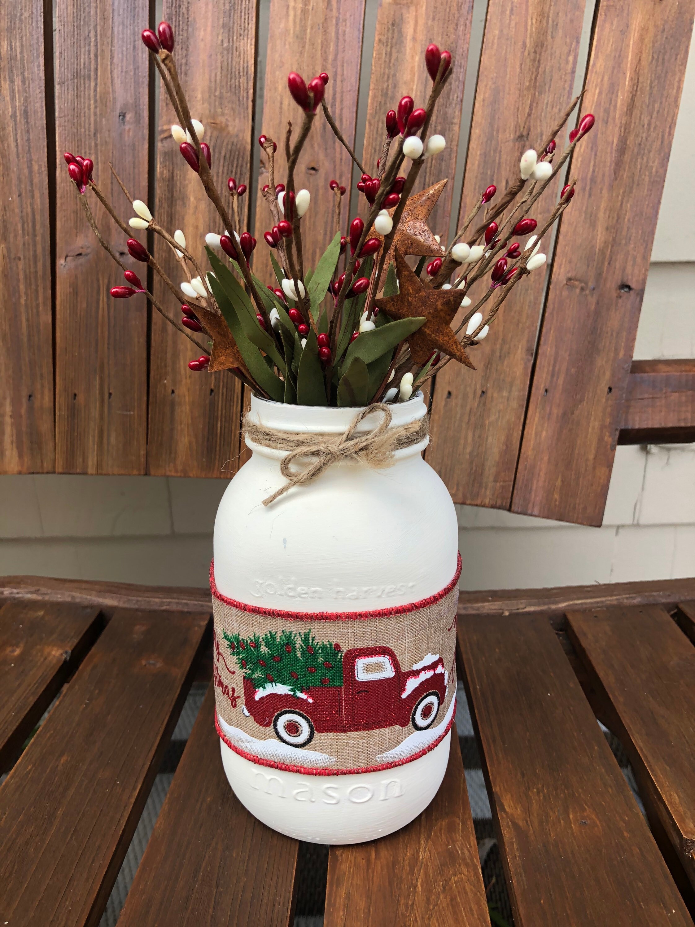Vintage Truck & Christmas Tree Mason Jar