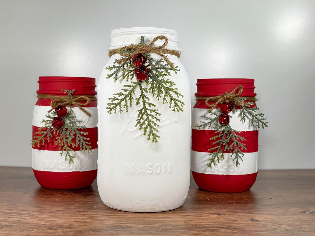Christmas Mason Jars / Candy Cane Mason Jars / Christmas Mason Jar