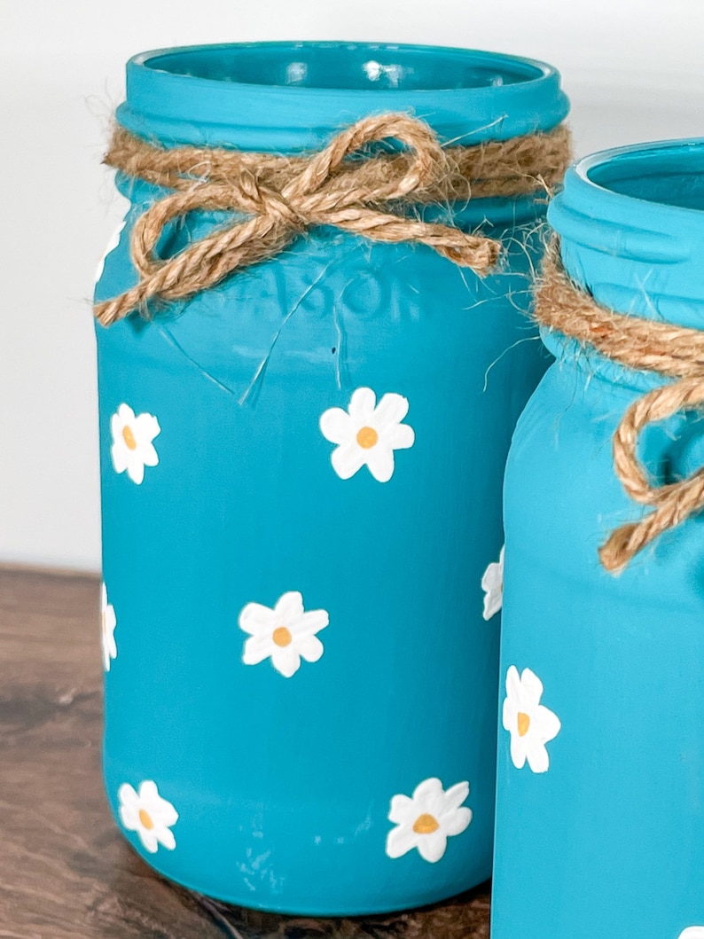 Daisy Mason Jars / Mason Jar Centerpieces / Mason Jar Decor / Etsy