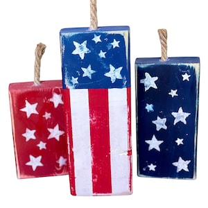 American Firecracker Wood Blocks / 4th of July Decor / Wooden Firecracker Blocks / Americana Decor