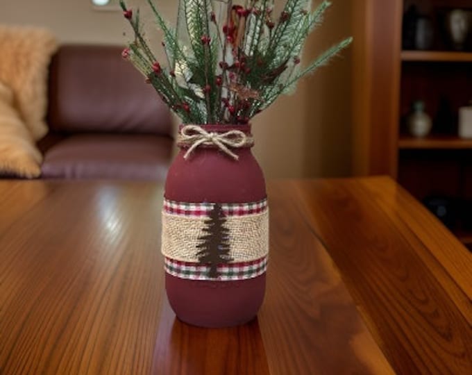 Primitive Christmas Tree Mason Jar
