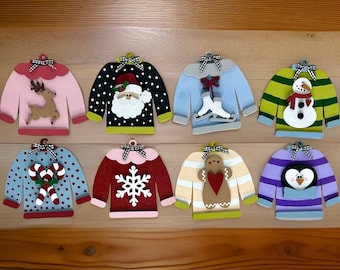 Christmas Sweater Ornaments / Wood Christmas Ornaments / Gifts Under 10