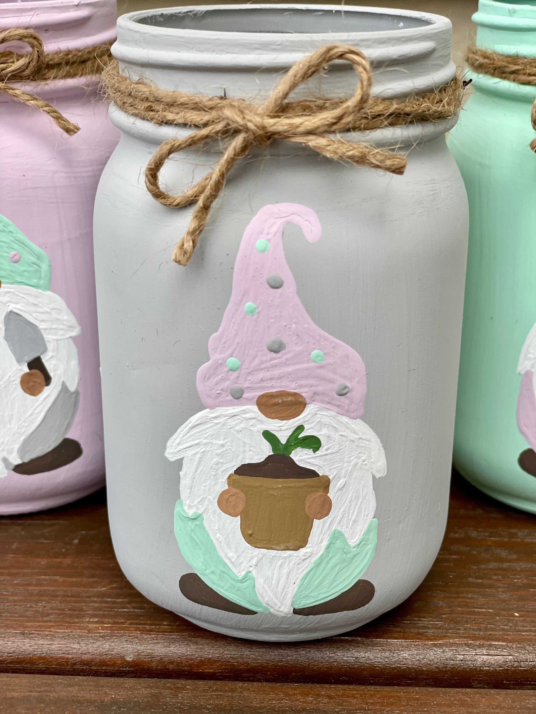 Gnome Spring Mason Jars / Gnome Mason Jars / Spring Decor / Etsy