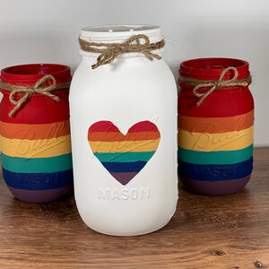 Rainbow Mason Jars / Mason Jar Centerpiece / LGBTQ Pride Decor / Rainbow Decor / Painted Mason Jars image 6