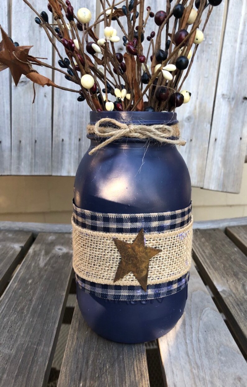 Primitive Star Mason Jar / Mason Jar Centerpiece / Painted Etsy