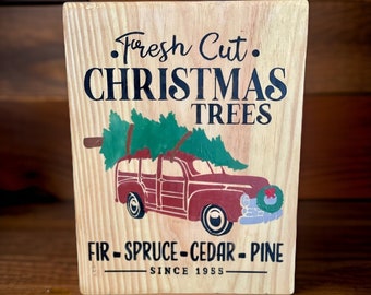 Árbol de Navidad y letrero de camioneta vintage / letrero de Navidad / decoración navideña