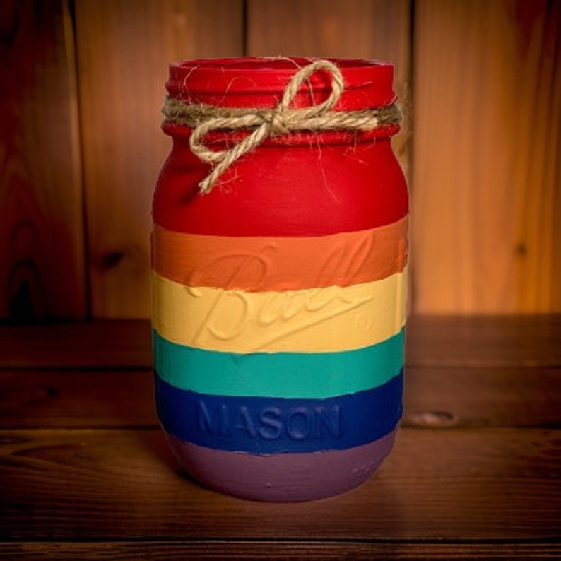 Rainbow Mason Jars / Mason Jar Centerpiece / LGBTQ Pride Decor / Rainbow Decor / Painted Mason Jars image 3