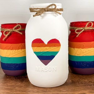 Rainbow Mason Jars / Mason Jar Centerpiece / LGBTQ Pride Decor / Rainbow Decor / Painted Mason Jars image 8