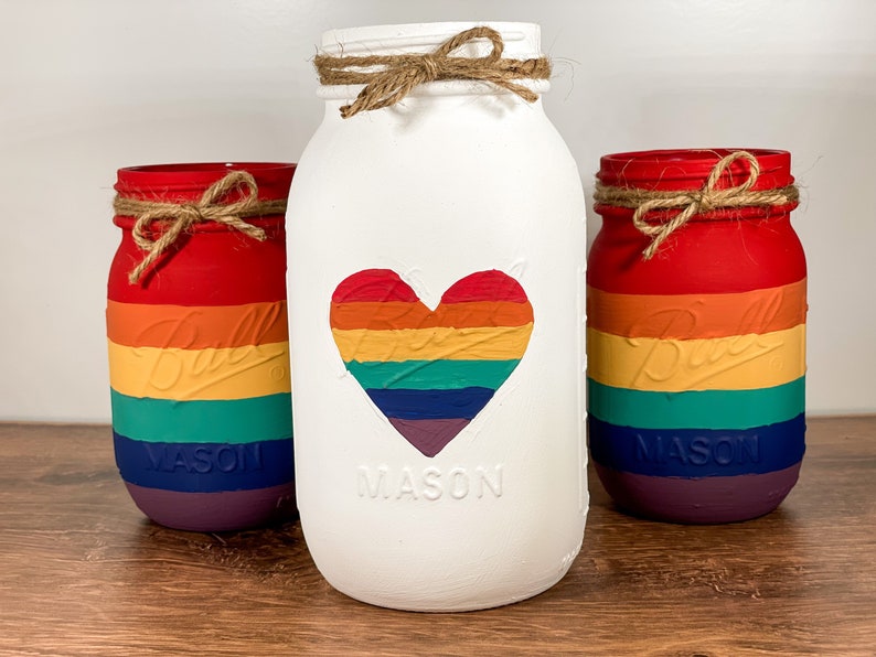 Rainbow Mason Jars / Mason Jar Centerpiece / LGBTQ Pride Decor / Rainbow Decor / Painted Mason Jars image 8