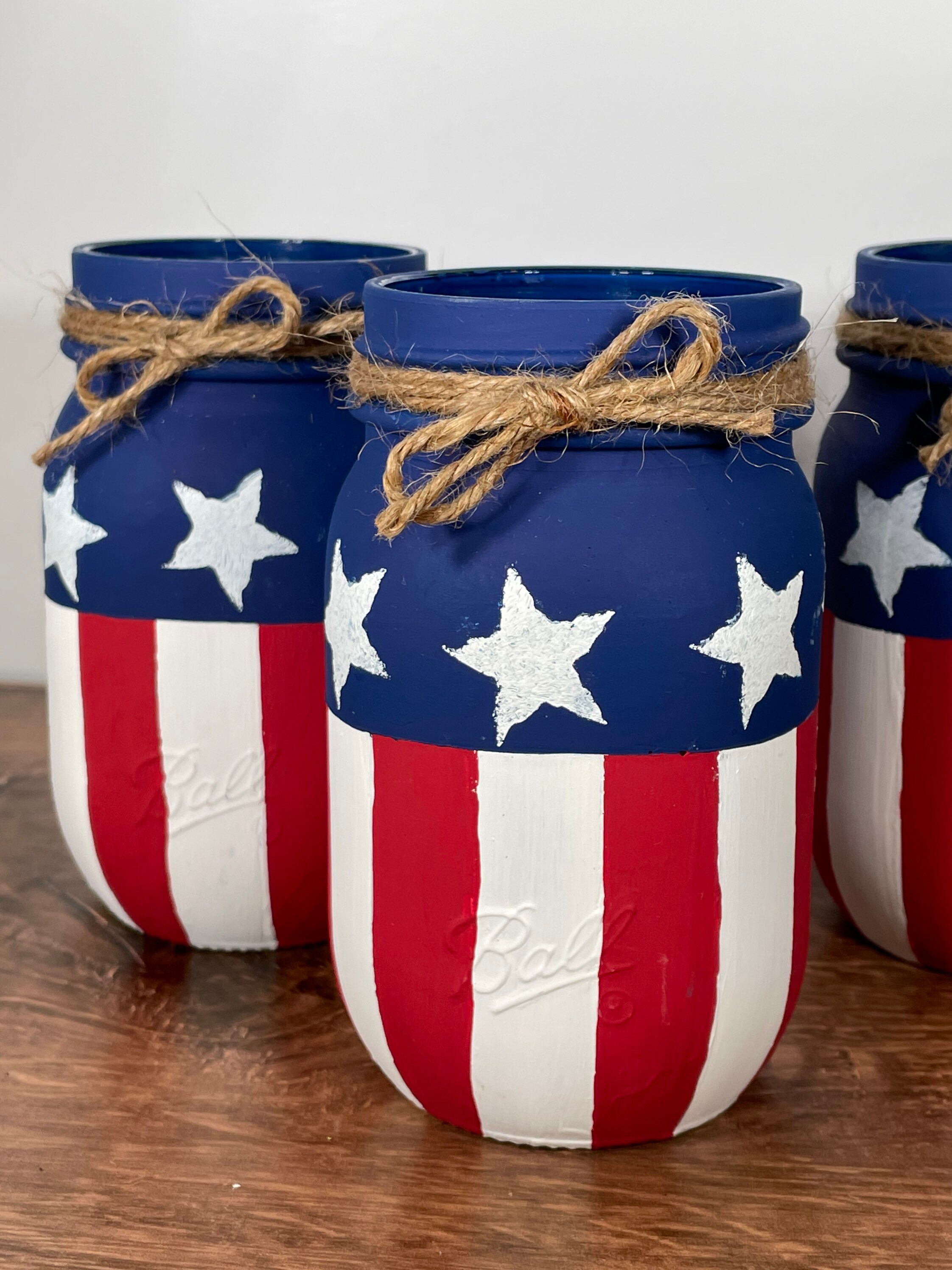 American Flag Mason Jars / Mason Jar Centerpiece / 4th of July Decor ...
