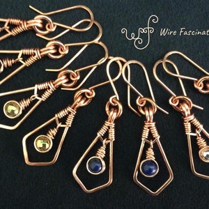 Copper Earrings Long Diamond Framed Wire Wrapped Stone Dangles
