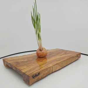 Rustic olive trunk cutting board with bark