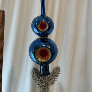 Vintage Radko Blue Double Bulb mini Finial Topper ornament