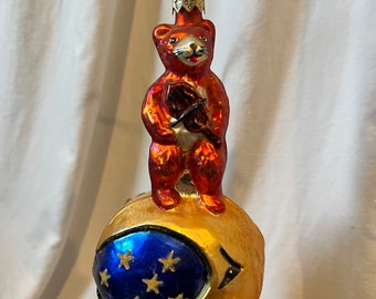 Vintage Radko 1997 Hey Diddle Diddle 2 sided Cat and the Fiddle ornament 97-223-0