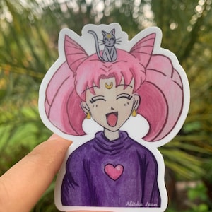 Sailor Mini Moon Chibiusa Die Cut Sticker / Anime Sticker / Character Art Sticker / 90s anime sticker / Bookish Sticker / Watercolor sticker