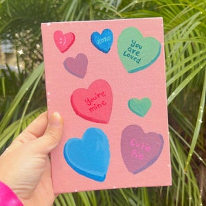 Conversation Candy Hearts Acrylic Painting, Valentine’s Painting, Candy Heart, Valentine’s Day Art, Gifts for Her, Meaningful Valentine Gift