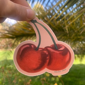 Watercolor Red Cherry Sticker / Cherry Art  / Cherry Decal / Fruit Vinyl Sticker