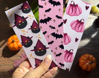 Halloween Bookmark Set: Witch, Cat, Bat Designs | Spooky Autumn Bookmarks