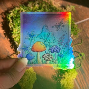 Holographic Zelda Mushroom Sticker: BOTW TOTK Gamer Art