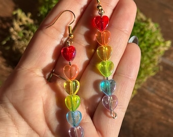 Rainbow Heart Beaded Earrings: LGBTQ+ Pride Jewelry