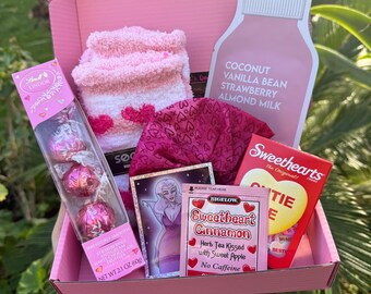 Pink Valentine's Day Gift Box: Fuzzy Socks, Tea, Chocolate