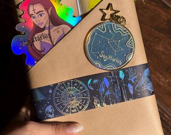 Caja de cita a ciegas con libro de astrología: llavero, pegatina y juego de té