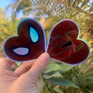 Holographic Glitter Spider Hero Heart Sticker / Super Hero Sticker