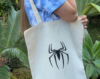 Eco Friendly Spider Print Tote Bag. Hand Printed. Screen Printed.