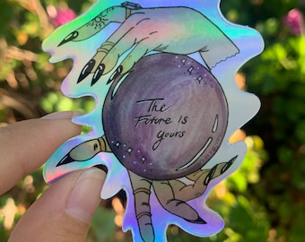 Holographic Crystal Ball Sticker: Witchy Art, Laptop Decal